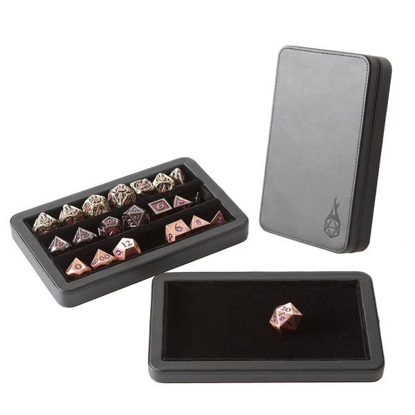 Forged Dice Co. Premium 3-Row Dice Case - Combination Dice Box and Dice Tray - Protects Polyhedral Dice Sets - Felt-Lined Storage Rows - Magnetic Lid Closure - Perfect Metal Dice Storage Box - Black