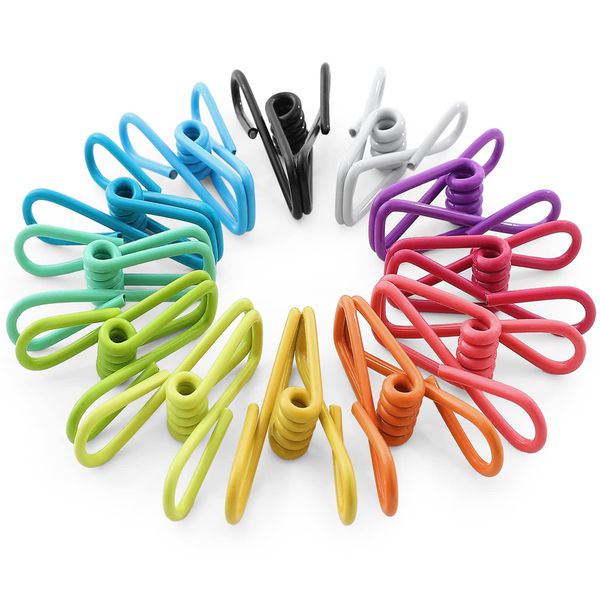 Bag Clips for Food Storage, 12pcs Steel & PVC Coated Food Bag Clips Bag Sealing Clips, Multi-function Food Pegs Clips, Clothes Pegs, Paper Clips, Durable Freezer Bag Clips for Kitchen Home Office