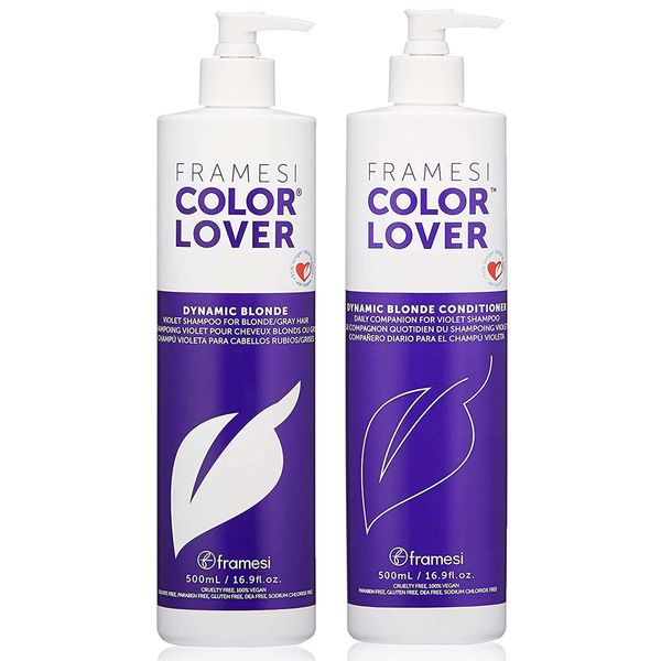 Framesi Color Lover Dynamic Blonde Purple Shampoo and Conditioner Set, 16.9 fl oz