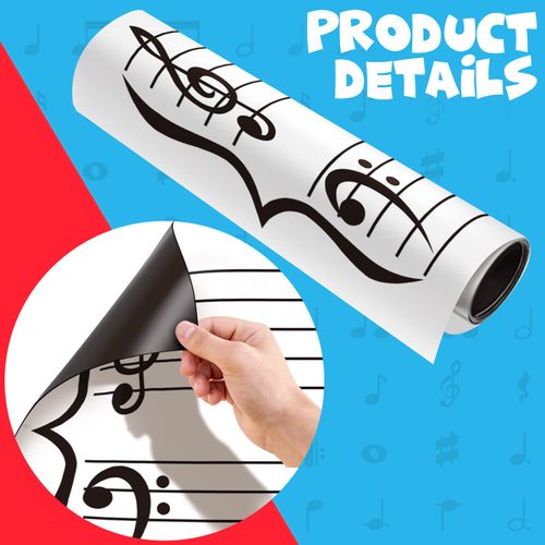 Teling 9 Pcs Fresh 45.5" x 17" Dry Erase Music Staff Magnet Sheet for Teachers, Musicians, Students Musical Staff Whiteboard 6 Markers 2 Erasers Whiteboard Dry Erase Paddles for School Music Classroom