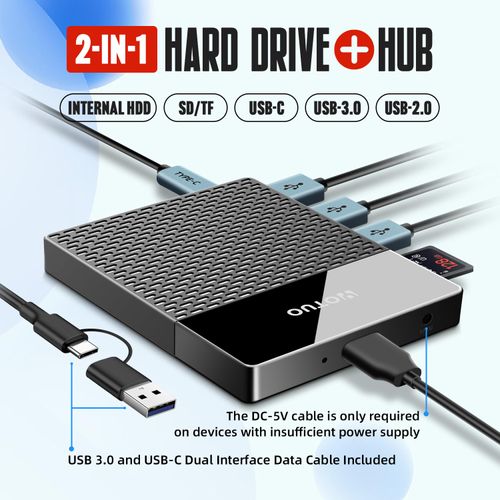 YOTUO Portable Docking Station External Hard Drive 1TB Storage, USB C Multiport Hub HDD 7-in-1, USB 3.0, SD/TF Card Reader, HDD for Windows, Mac, Android, TV, Phone, Laptop, Desktop, PC