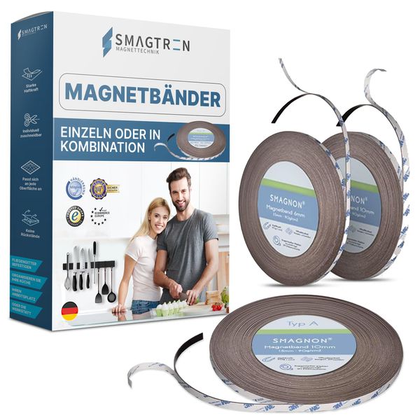 Smagnon - Magnetband Einzel oder Kombi in vielen Breiten, Magnete für Fliegengitter, Büro, Magnetwand oder Haushalt, Länge:2 Meter, Breite Magnetband:15mm Kombi