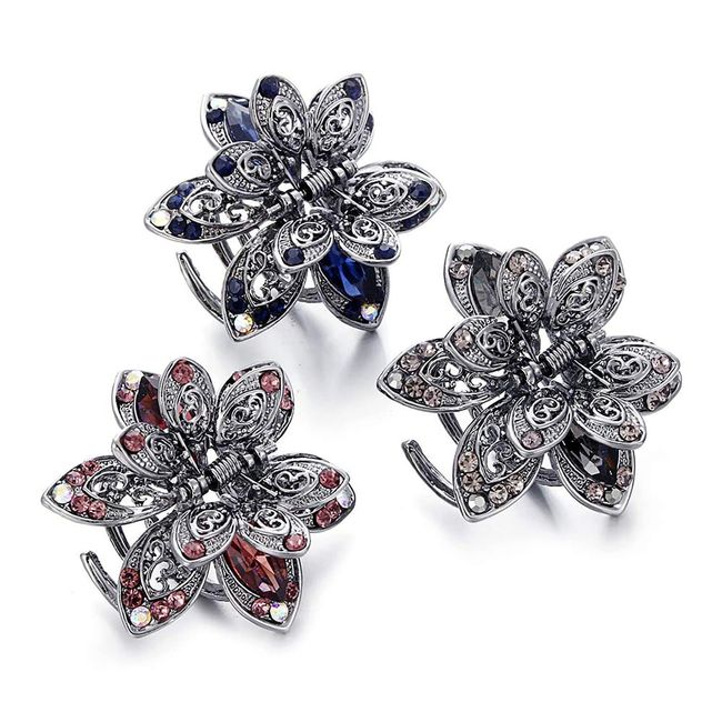 3Stk Mini Retro Kristallschmetterlings Haarnadeln Kleine Kristall Blume Haargreifer Rutschfeste Retro Haar Clips Haarspangen,Klaue Clips Haarklammern Rutschfeste Haarklauenclip Rutschfeste Haarspangen