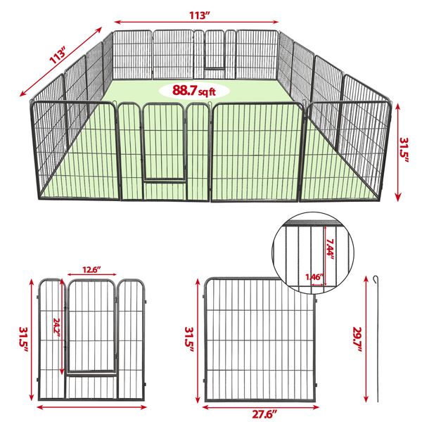 Dog Playpen 32" Large Metal Exercise Puppy Pen Pet Fence Outdoor 16 Panels Black