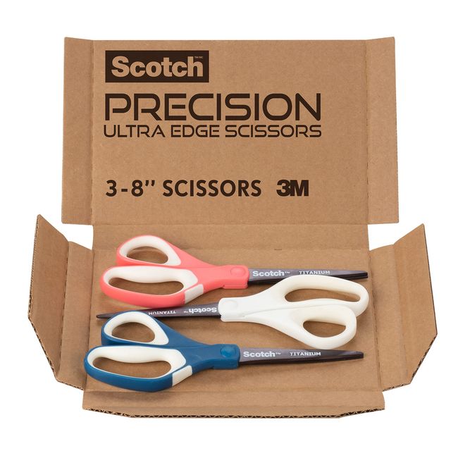 Scotch Brand Precision Ultra Edge Scissors, 8 Inch, 3-Pack (1458-3AMZ-ESF)