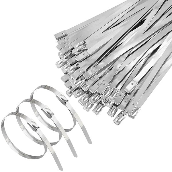 100 PCS Stainless Steel Cable Ties,Metal Self-Locking Cable Zip Ties (200mm)
