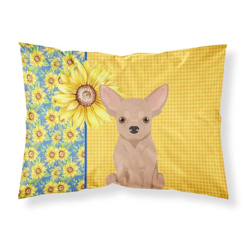 Caroline's Treasures WDK5375PILLOWCASE Summer Sunflowers Cream Chihuahua Fabric Standard Pillowcase Lightweight Super Soft Easy Care Decorative Artwork Pillowcase, Standard
