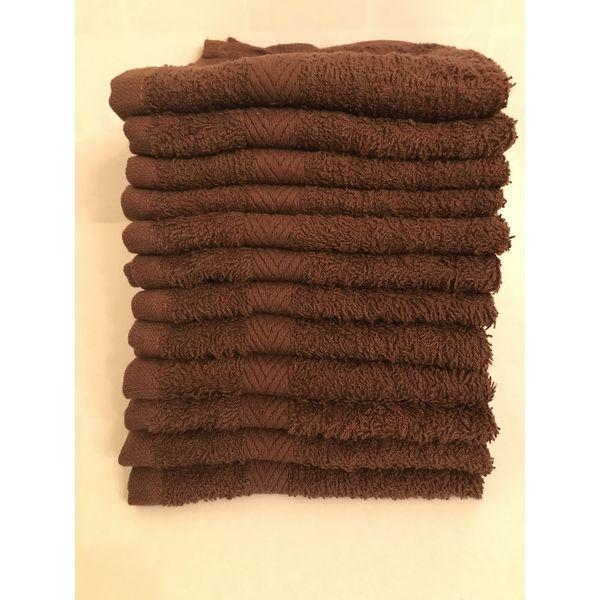 10 New Brown WASHCLOTH Towel Dobby Border Ringspun 100% Cotton 12X12 INCH.