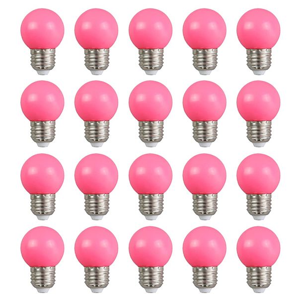 Farbige 2W E27 G45 LED Leuchtmittel, e27 Beleuchtung Glühbirnen, bunte glühbirnen für Hochzeit Halloween Weihnachten Party Bar, Wasserdichte Lichterkette für Innen und Außen Bereich, Rosa 20 Stück