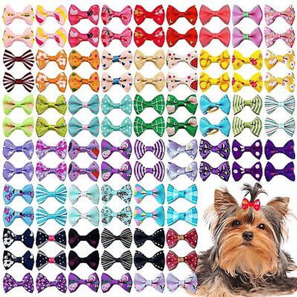 100pcs/50pairs Small Dog Hair Bows Topknot with Rubber Bands Cat Puppy Pets H...