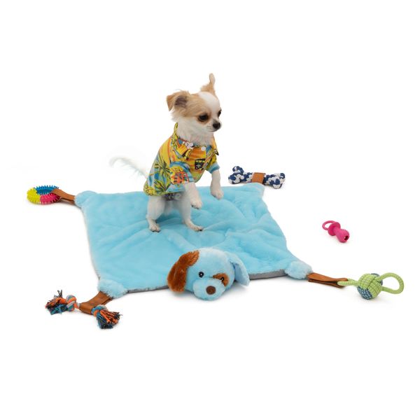 EZDOM Puppy Play Mat with Toys for Small Breeds - Blue, 23”x20” - Multi-Functional Interactive Puppy Toy and Sleeping Pad with Detachable Dog Toys for Puppies to Keep Busy, Puppy Gifts for New Owner