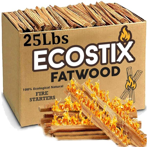 Fireplace Kindling Wood Sticks 25 Lb Box Fatwood Firestarter Tinder Long Lasting