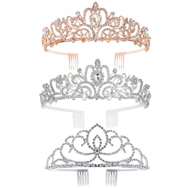 KATOCHUG Gold Silver Crystal Crowns Tiara for Women, Girls Elegant Princess Rhinestone Crown with Combs Bridal Wedding Headbands Prom Birthday Party Women Girls Bridal Prom Party