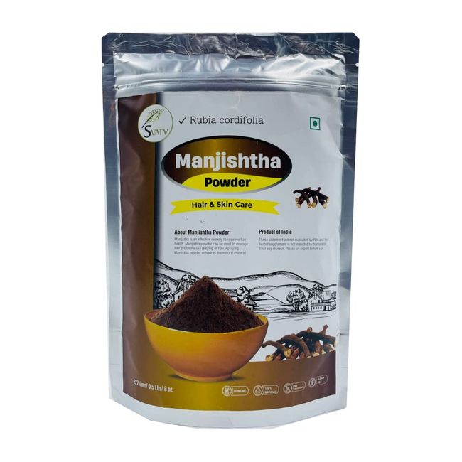 SVATV Natürliches Manjistha-Pulver (Rubia cordifolia) Madder Root Powder | Fördert gesunde & klare Haut | Natürliche Haarfarbe | Indischer Madder | Natürliche Feuchtigkeitscreme – 227 g