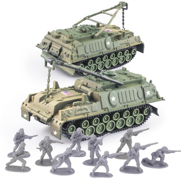 MaozyHomie Army Tank and Army Men Toys Playset, 2pc 1:72 US Tank-4 Models & 10pc Toy Soldiers, Olive Drab Green WW2 Military Vehicle for Boys