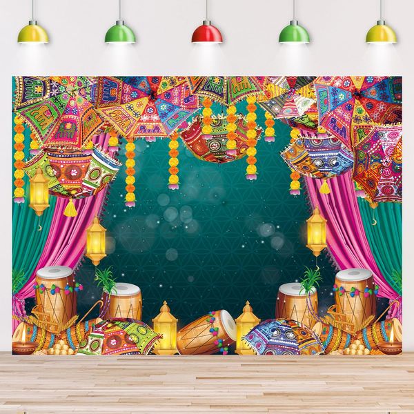 Indian Traditional Photography Backdrop 8x6FT Happy Diwali Decorations Boho Flowers Umbrella Indian Deepavali Background for Festival of Lights Party Decor Supplies