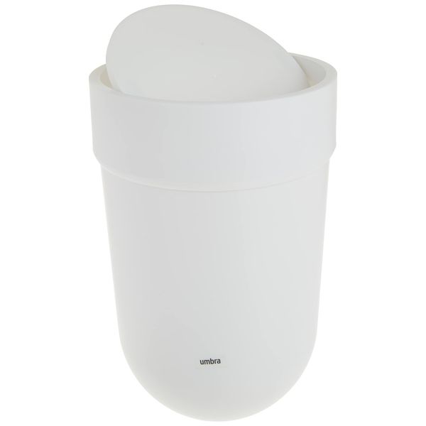 Umbra Touch Waste Can, Small Trash Can with Lid, Swing Lid Waste Basket, Garbage Can with Lid for Washroom/Bathroom, White