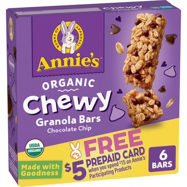 Annie's Organic Chewy Granola Bars, Chocolate Chip, 6 Bars, 5.34 oz