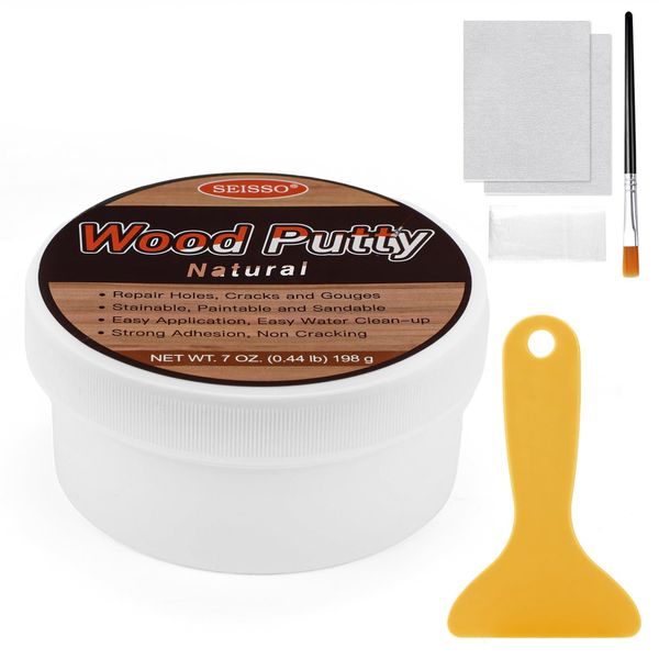 SEISSO Wood Filler, Natural Wood Putty for Trim, Wood Filler Paintable, Stainable, Water-Based Wood Putty Filler Outdoor, Wood Repair Kit - Restore Wooden Table, Cabinet, Floors, Door