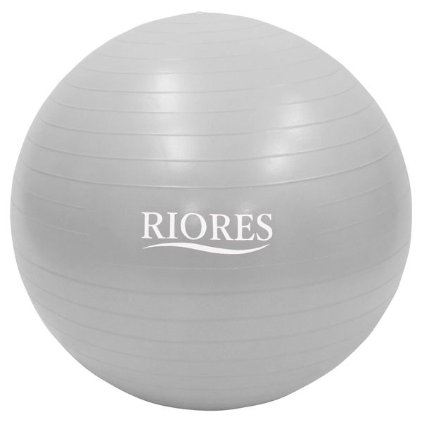 RIORES Balance Ball, 25.6 inches (65 cm), Anti-Burst Type, Includes Foot Pump (Silver)