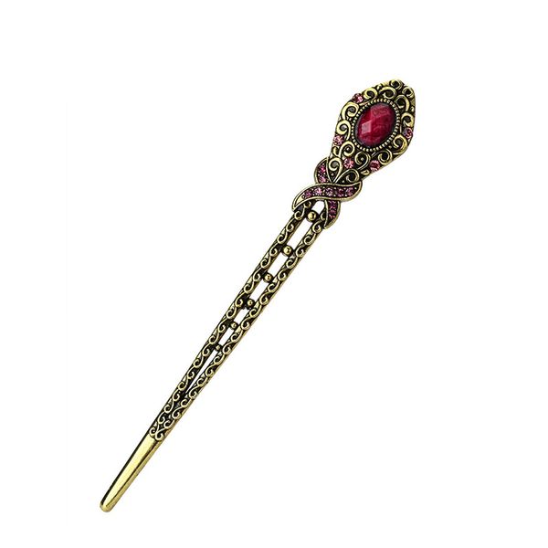 Classic Imitation Bronze Hairpin Single Pin for Daily Wear and Kimono Hair Ornament Turquoise Rhinestone Embellished Hair Accessories, Metal