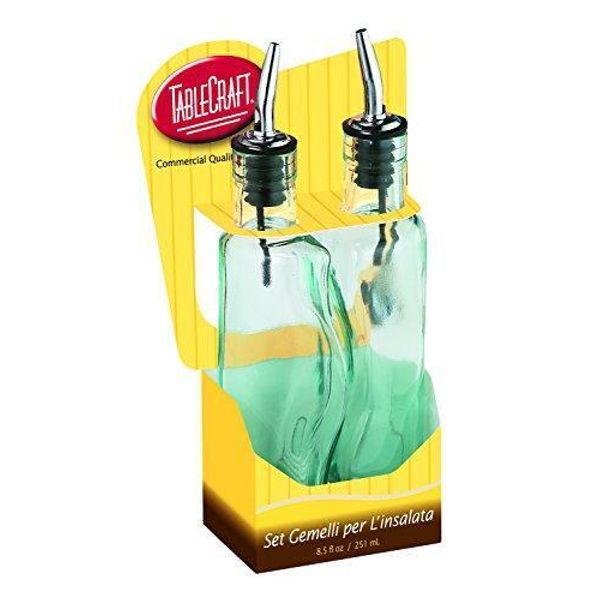 Tablecraft Gemellie Set Oil and Vinegar Bottles, Tinted, Green