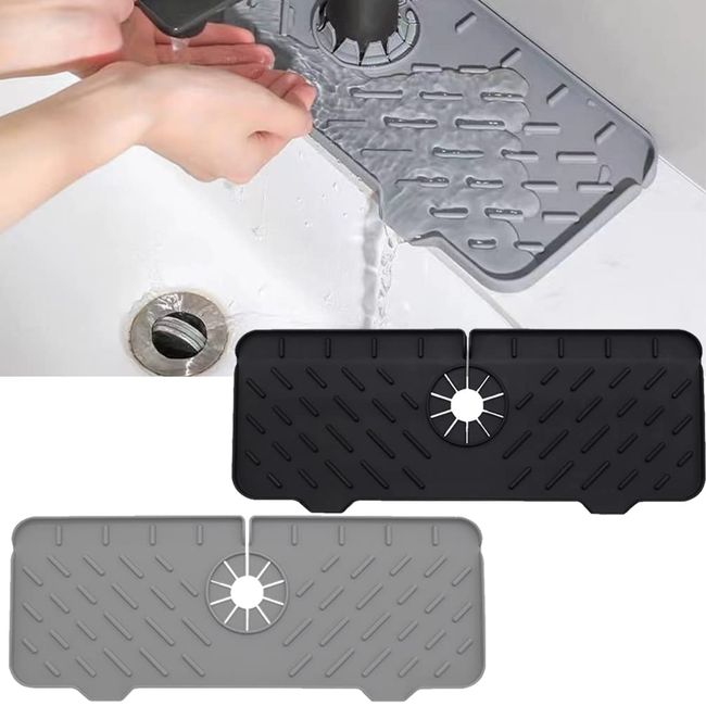 Silicone Drainer Mat Sink Splash Guard Faucet Mat Faucet Drying Mat for Drying Drain Antibacterial Drip Protector Splash Drying Countertop Quick Drying Water Absorption Mildew Resistant Anti-Slip