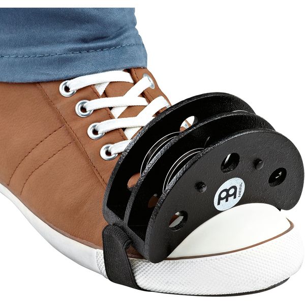 Meinl Percussion Foot Tambourine, Fußtamburin/Foot Percussion - Cajon Add-Ons / Cajon Zubehör - Stahl-Schellen, Siam Eiche, Schwarz (FJS2S-BK)