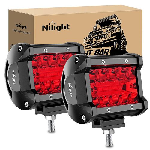 Nilight 4 inch LED Light Pod Red Triple Row 2PCS 60W Flood Spot Combo Driving Fog Lights Fishing Hunting Emergency Safety Signal Deck Trailer Lights for UTV Pick-up Van Boat Tractor