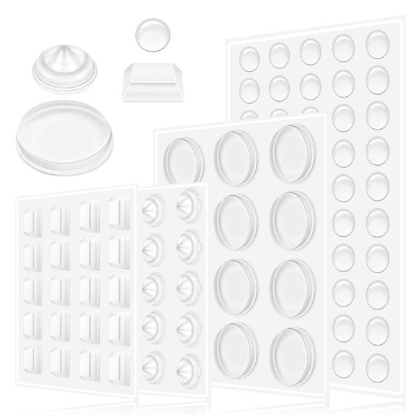 4 Sizes Adhesive Clear Rubber Feet, Soft Bumper Pads for Noise Dampening and Cushioning, Buffer non slip Pads for Cabinet Doors, Drawers, Glass, Cupboard, Picture Frames, Cutting Boards(107Pcs)