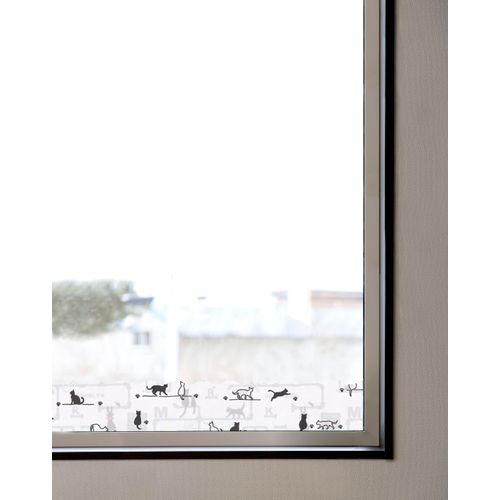 Meiwa Gravure RKS-0208 Frosted Glass, For Uneven Glass, Peel Off, Condensation, Water Absorption, Mildew Resistant, Double-Sided Pattern Type, Cat Pattern, Black, 3.1 x 35.4 inches (8 x 90 cm) x 2 Pieces
