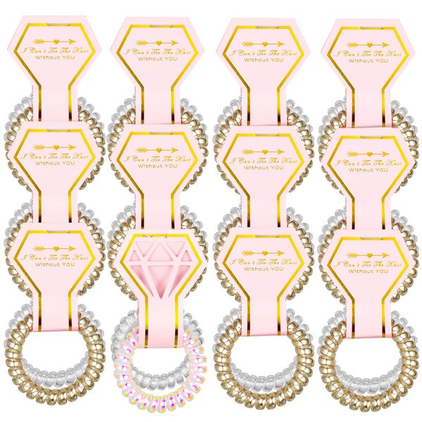 Bridesmaid Gifts Set Include 12 Pack Spiral Hair Ties with Laser Diamond Card for Bachelorette Party,Bridal Shower Wedding Favors Souvenirs Decorations. (Champagne)