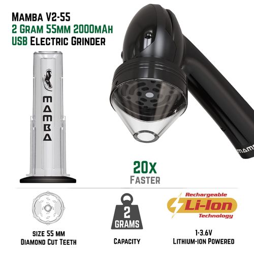 Mamba Loader XL V2-55 Electric Herb Grinder, USB Rechargeable Automatic Grinder Fast Mill with Aluminum Alloy Head, includes Herb and Spices Holding System (Black)