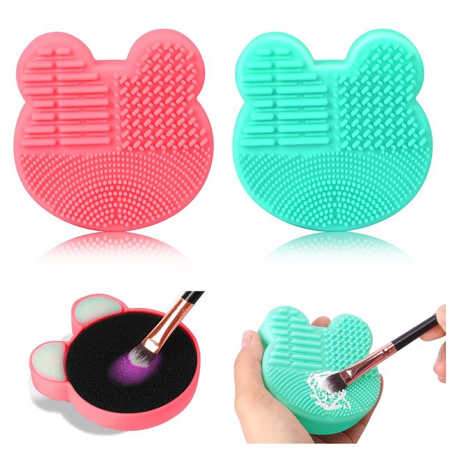 Unaone Pinsel Reinigungspad 2 Stücke,2 in 1 Make-up Pinsel Reiniger,Silikon Pinselreiniger Gesichtsreinigungsbürsten,Handmatten Wäscher,Pinsel-Reinigung Brush Cleaner für Farbenwechsel,Reinigung,Micky