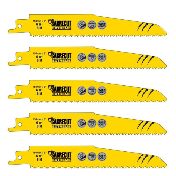 5 x SabreCut SCRS610DF_5 150mm 6 TPI S610DF Fast Wood and Metal Cutting Reciprocating Sabre Saw Blades Compatible with Bosch Dewalt Makita and many others