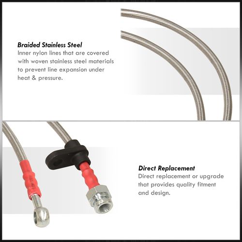AJP Distributors Silver Stainless Steel Braided Oil Disc Brake Lines Hoses Cables Kit 4PCS Front & Rear Set Compatible/Replacement For Accord CM CS CP 2003 2004 2005 2006 2007 2008 2009 2010 2011 2012