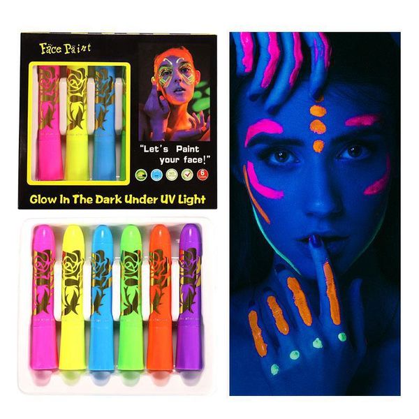 UV Glow Crayon Face Body Paint Halloween Makeup Birthday Party Supplies Festival Supplies Neon Fluorescent Painting Makeup Kit