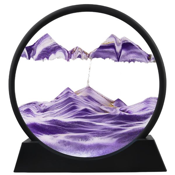 3D Hourglass Deep Sea Sandscape Moving Sand Art Liquid Motion Quicksand Decor Sandscape Flow Painting Cool Office Desk Gadgets Stuff Table Kid Adult Decorative Falling Ocean Fun Calming; 12", Purple