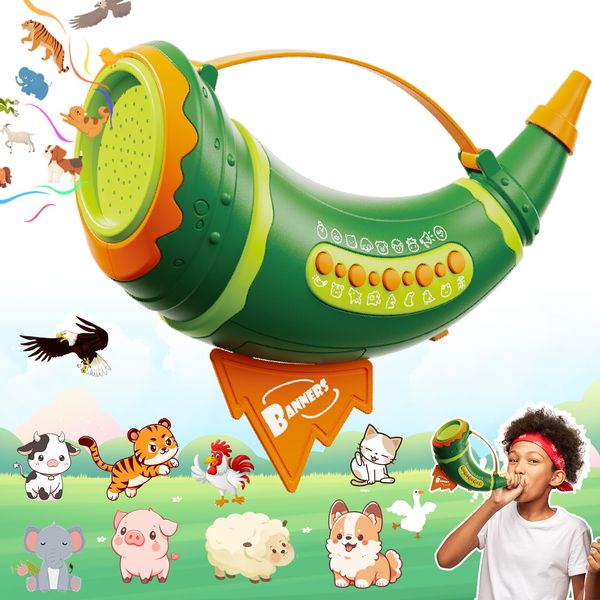 Outdoor Discovery Animal Caller Toys for Kids Toddlers, Hunting Toys with 2 Modes & 30 Realistic Animal Sounds, Animal Toys with 8" Horn and 5-Level Lights, Early Learning for Boys Girls Ages 3+