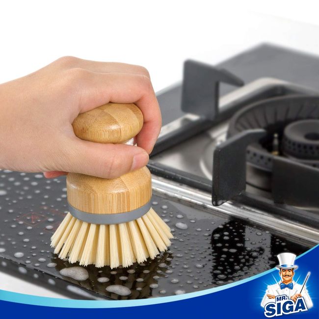 MR.SIGA Dish Brush with Long Handle Built-in Scraper Scrubbing Brush for  Pans