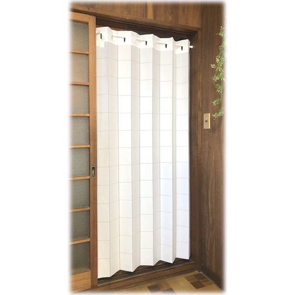 Flame-retardant Accordion Curtain, Solid, White, Room Divider, Noren, Long Partition, Closet, Blindfold, Heat Shield, Cold Protection, Adjustable Length, 66.9 inches (170 cm), C122