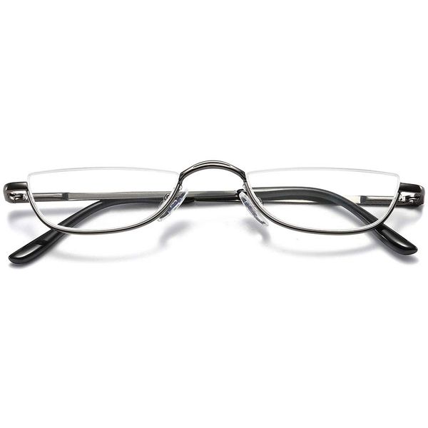 VEVESMUNDO Half Moon Reading Glasses Metal Spring Hinges Metal Semi Half Lens Frame Readers for Men Women