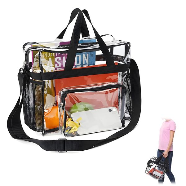 EXIN DEHCEN Transparente Tragetasche, PVC Tasche Transparent Clear Bag Stadium Approved Durchsichtige Tasche Bibliothek Clear Tote Bag für Das Fitnessstudio, für Arbeit, Sportspiele und Konzerte