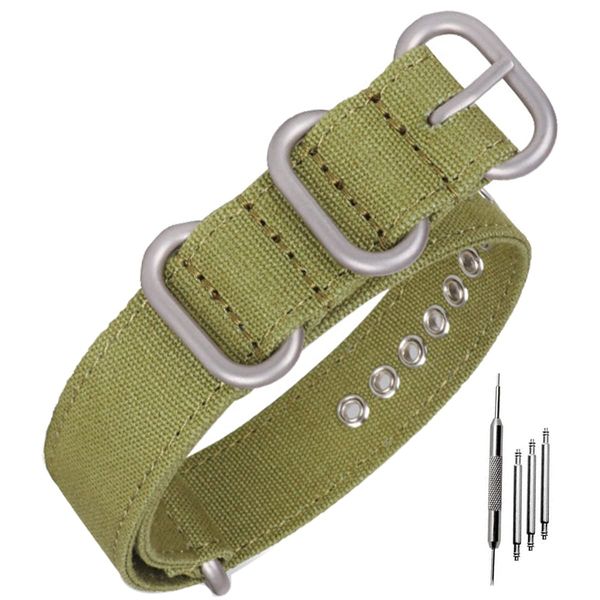 Niziruoup Canvas Watch Strap for Women Men 18mm 20mm 22mm 24mm 26mm, Fabric Strap for Smart Watch Woven Band Canvas Ballistic Pulseira Watch Sports Replacement, Army Green, 26mm, Military