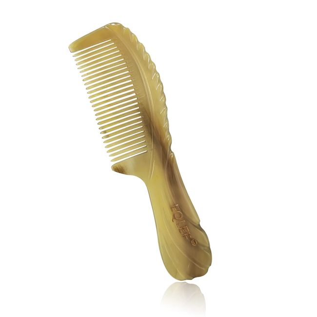EQLEF Horn Comb, Long Handled Comb Anti-Static Fine Tooth Yak Horn Comb for Straight Hair Detangling Hair Comb Horn Beard Comb Massage Comb for Women Men Kids