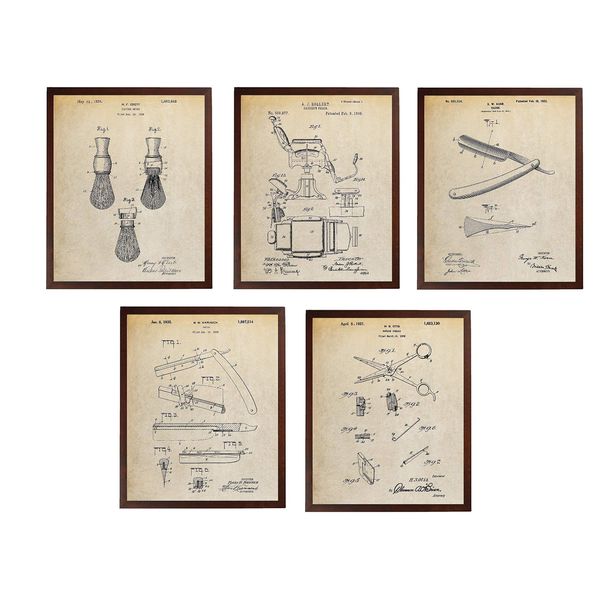 Turnip Designs Barber Chair Razor Shears Shaving Brush Patent Barber Shop Decor Bathroom Wall Art Shaving Brush Poster TDP1020