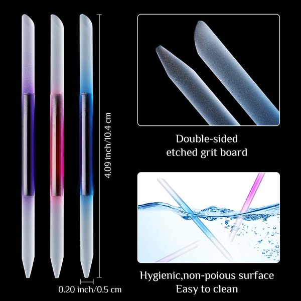 6 Pieces Glass Cuticle Pusher Glass Cuticle Stick Set Double Sided Crystal Glass Nail Files Manicure Pedicure Precision Filing Cuticle Remover (Pink, Blue, Purple, Orange, Yellow, Green)