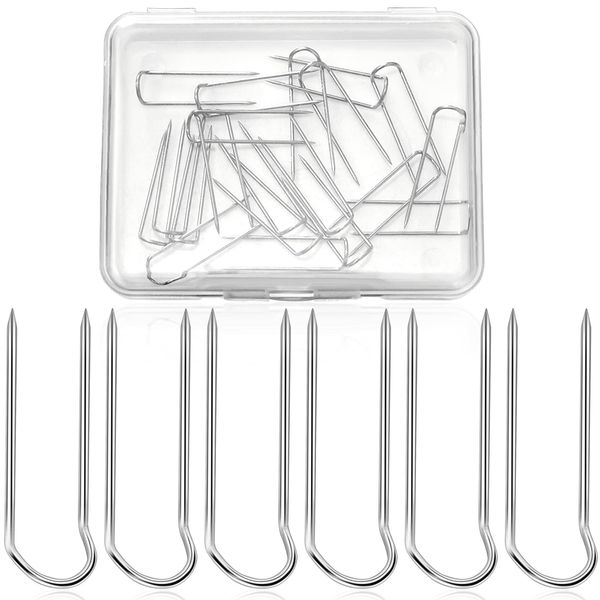 50 Pieces Sewing U-pins Fork Pins Needlecrafts Pins Double Blocking Pins Stainless Steel Sewing Pins Multipurpose Straight Pins for Sewing Jewelry Display Home Decor (Silver,0.9 Inch Long)