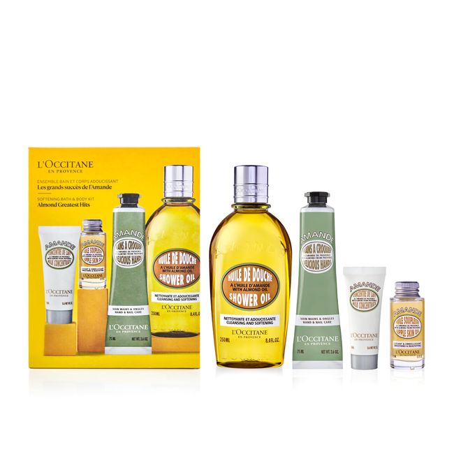 L'OCCITANE Almond Greatest Hits: Softening Bath & Body Kit, Almond Shower Oil, Almond Hand Cream, Almond Milk Concentrate, Supple Skin Oil, Gift Set