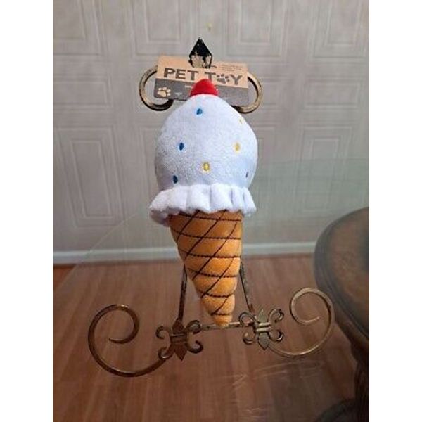 GiftablePlush Pet Toy  Ice Cream Cone with Cherry on Top and Sprinkles 9”